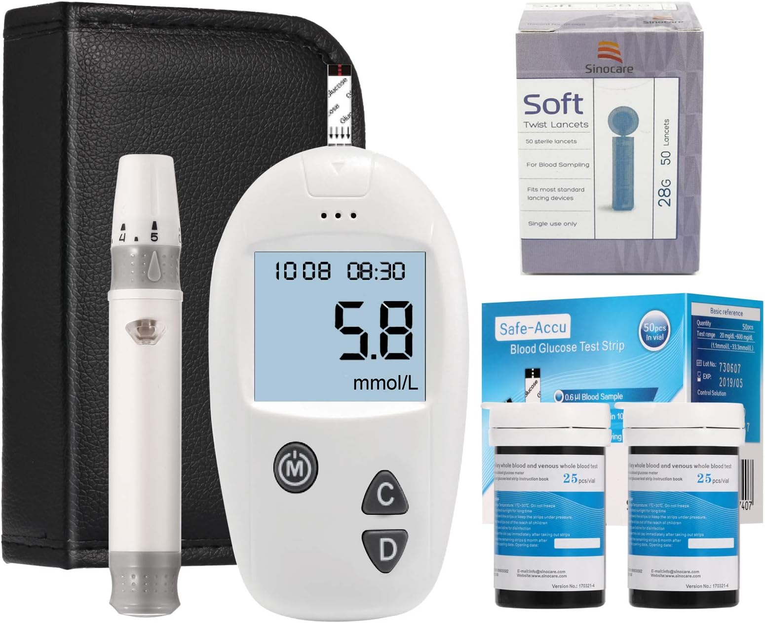 Sinocare Blood Glucose monitoring kit Diabetes test kit blood sugar testing kit Codefree pack 50 strips For UK Diabetics (Eligible for VAT relief in the UK)