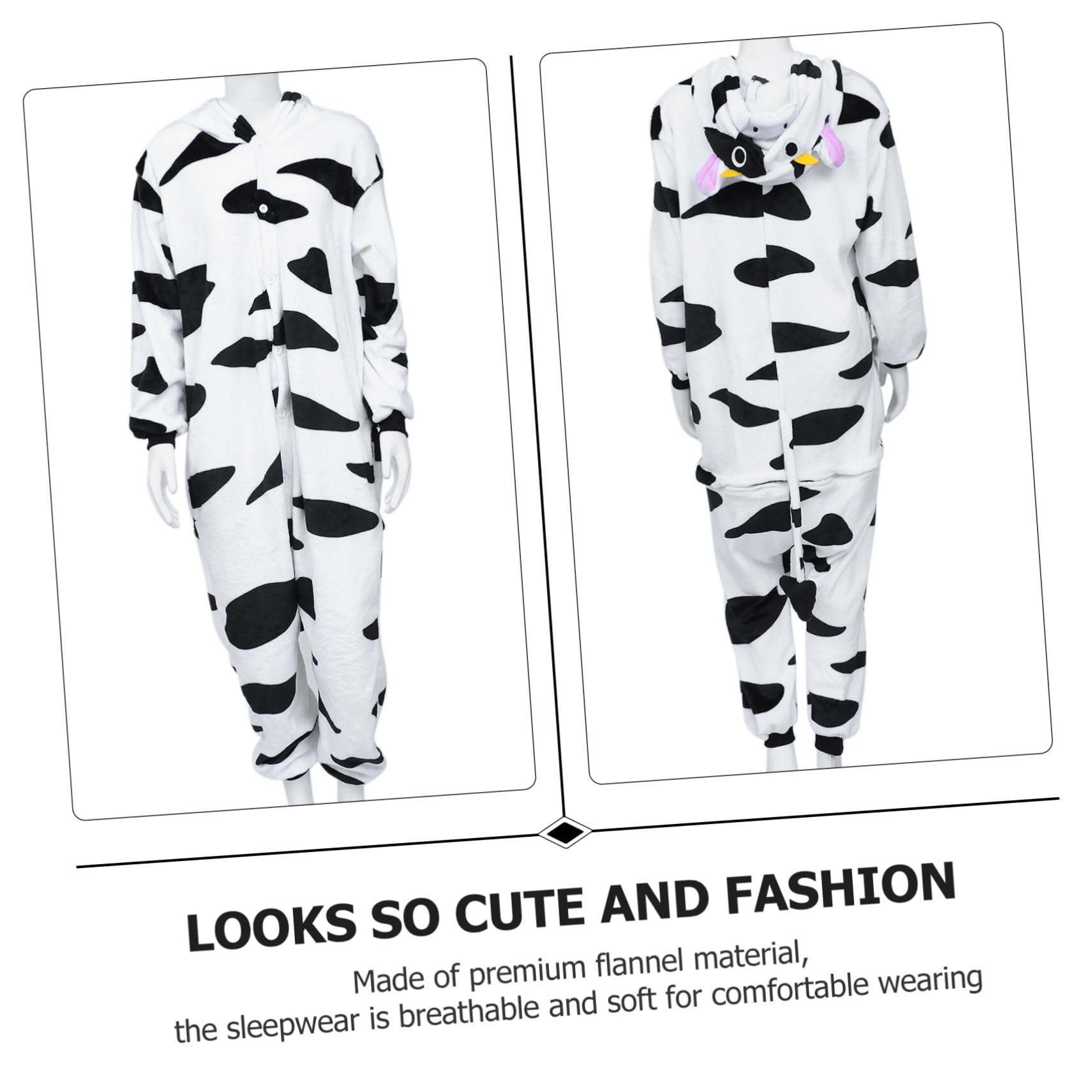 Mikikit Pigiama Flanella Unisex Motivo Mucca Cartoni Animati, Tuta Calda Autunno Inverno per Cosplay e Relax Domestico