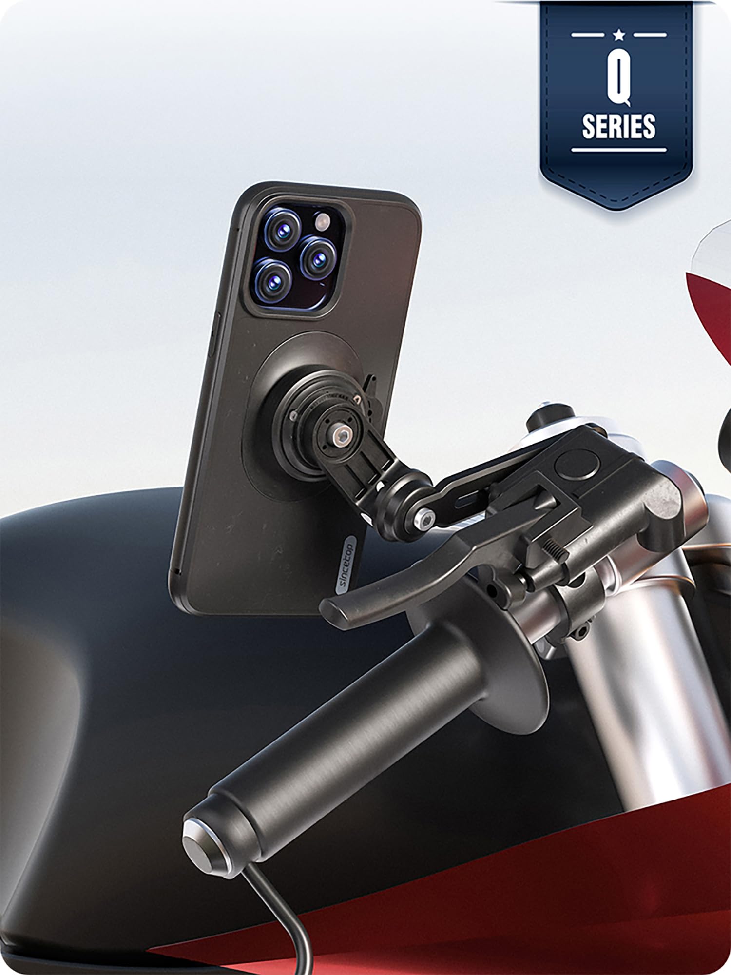 sincetop Support pour réservoir de frein de moto, couvercle de pompe de frein, support pour téléphone portable pour scooter, série Q [Quad], déverrouillage rapide, aluminium, moto, support pour