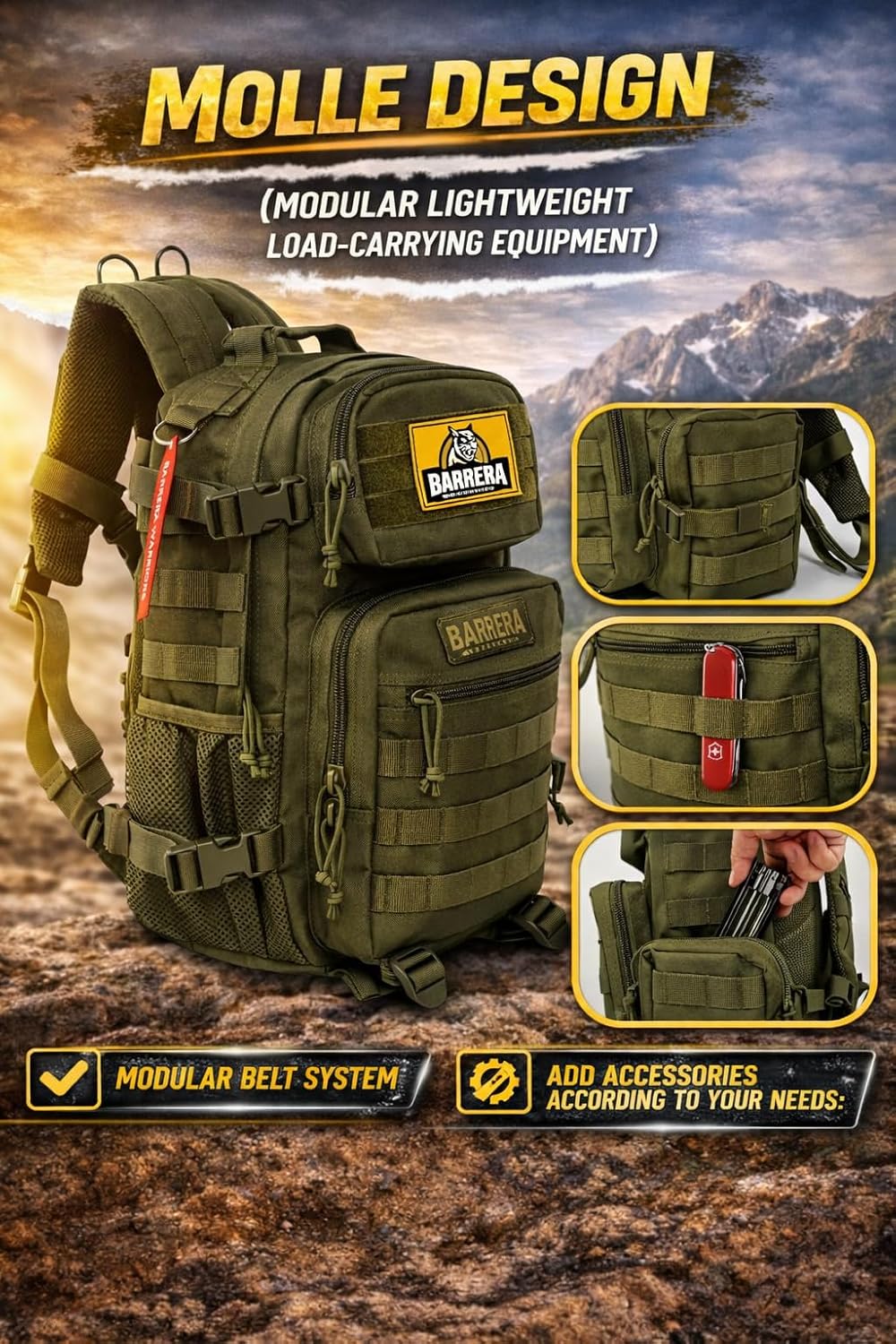 Tactical Backpack 25L Military MOLLE Assault Pack Waterproof EDC Backpack for Hiking, Camping, Travel & Survival Gear, Bug Out Bag (Army Green/Olive Drab)