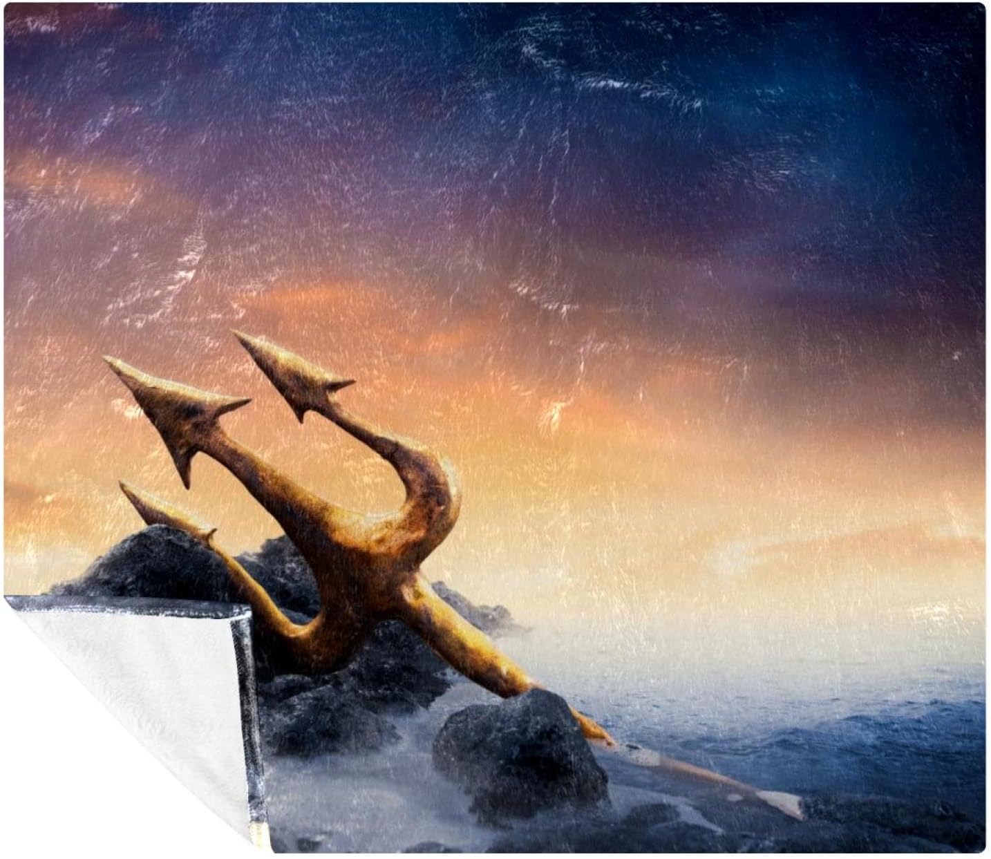 Poseidon's Trident on Sea Rocks Soft Cozy Throw Blanket for Adult and Kids, Lightweight Microfiber Fleece Blanket for Couch Bed Sofa Travel, 59"x79"