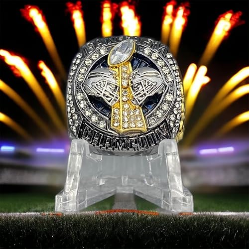 Miniatura 10 de Legacy Rings Anillo de trofeo del campeonato de fútbol de fantasía 2023  Gunmetal y tono dorado  Premio para campeón FFL talla 11