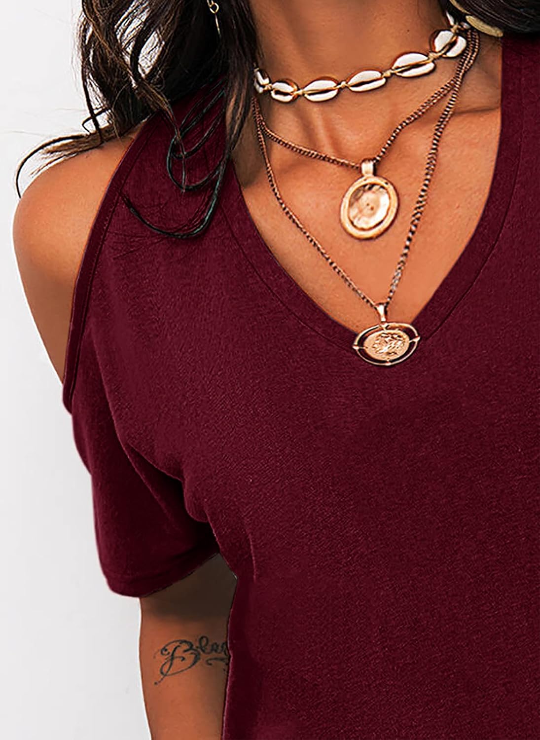 Eurivicy Women's Summer Cold Shoulder T-Shirt Casual Short Sleeve V Neck Blouse Top - Image 4