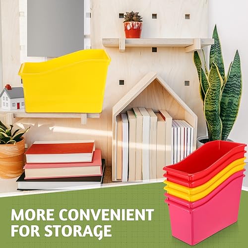 Miniatura 6 de Teling 12 Pieces Book Bins for Classroom Magazine Folder File and Binder Holders with 30 Sheets Name Labels Colorful Plastic Book Storage Bins for