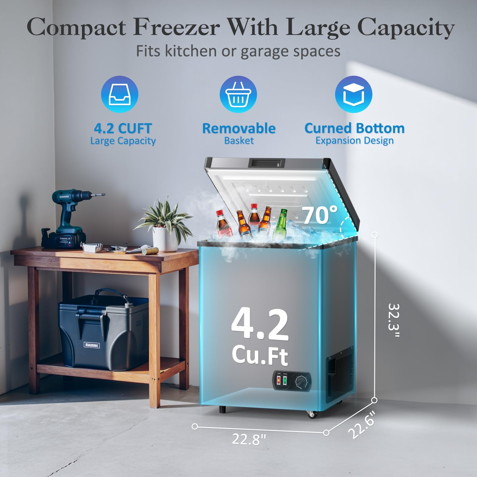 4.2 Cu.Ft Deep Chest Freezer, Small Deep Freezer with Adjustable Thermostat, Top Open Door Freezer with Removable Basket, Quiet Operation, Ideal for Kitchen, Apartmen,Office, Shop, Bar, Gray on Fridge.com