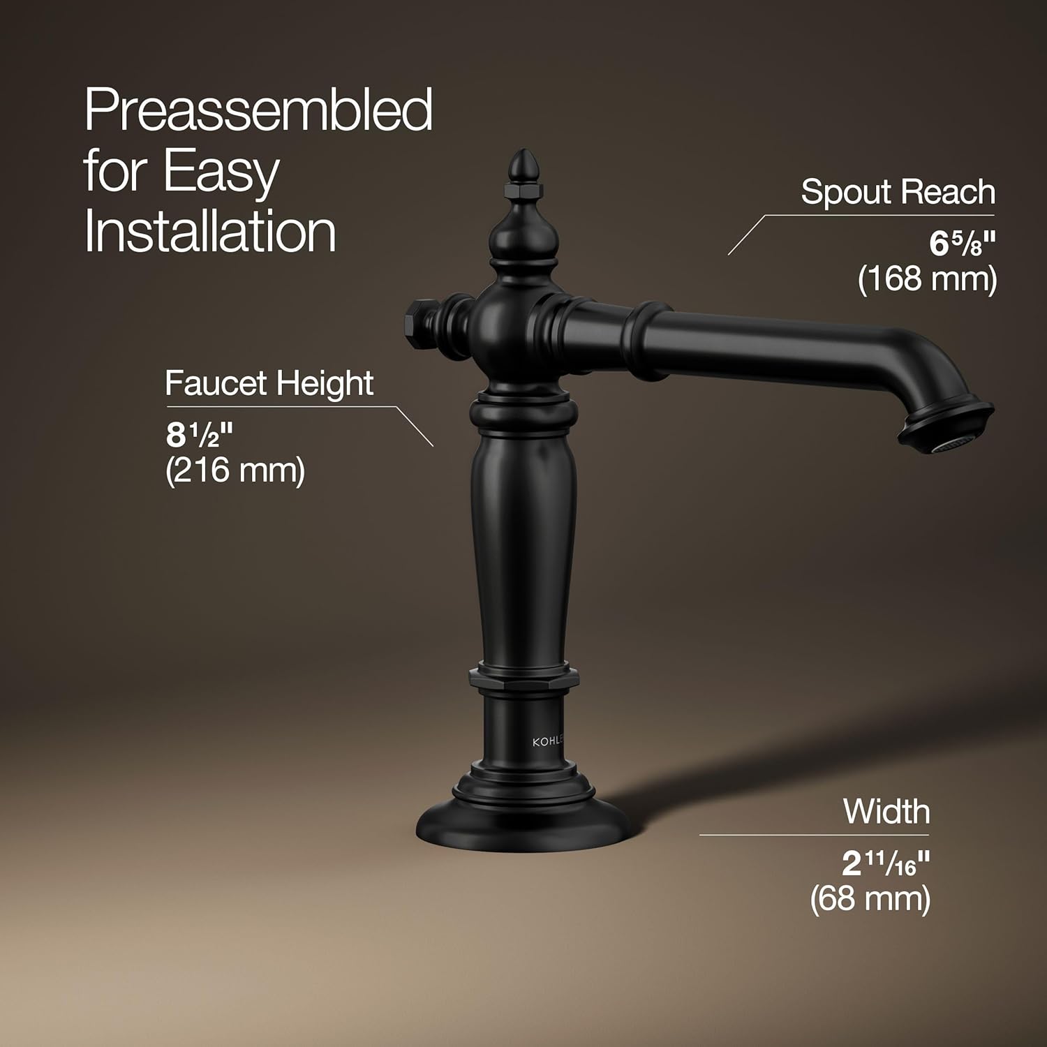 Kohler 72760-BL Artifacts® Bathroom sink faucet spout with Column design, 1.2 gpm, Matte Black