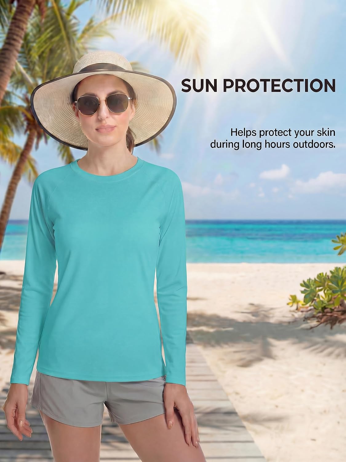 Women's Sun Protection Shirts UV SPF UPF 50+ Long Sleeve Rash Guard Fishing Running Quick Dry Lightweight