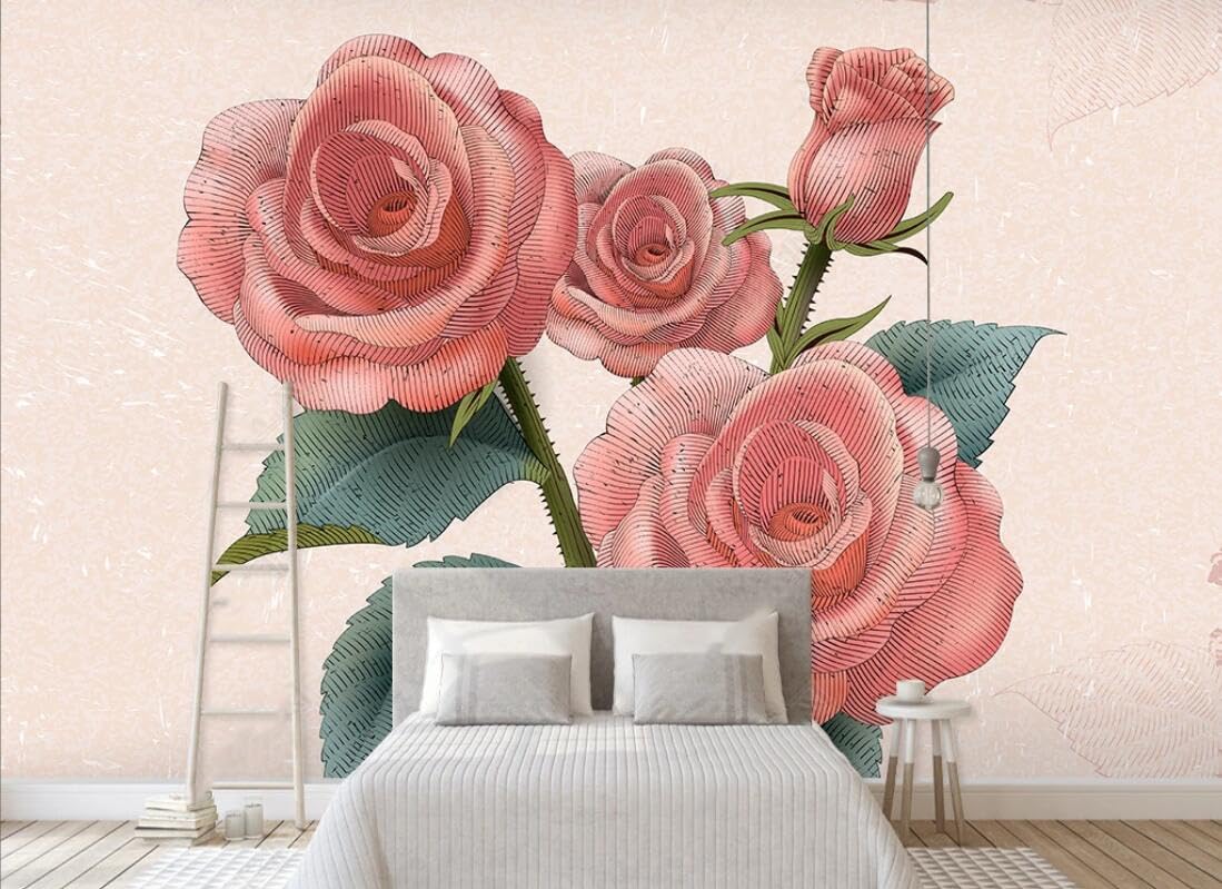 Papier peint intissé panoramique roses au rendu 3D premium effet peint à la main pour salon
