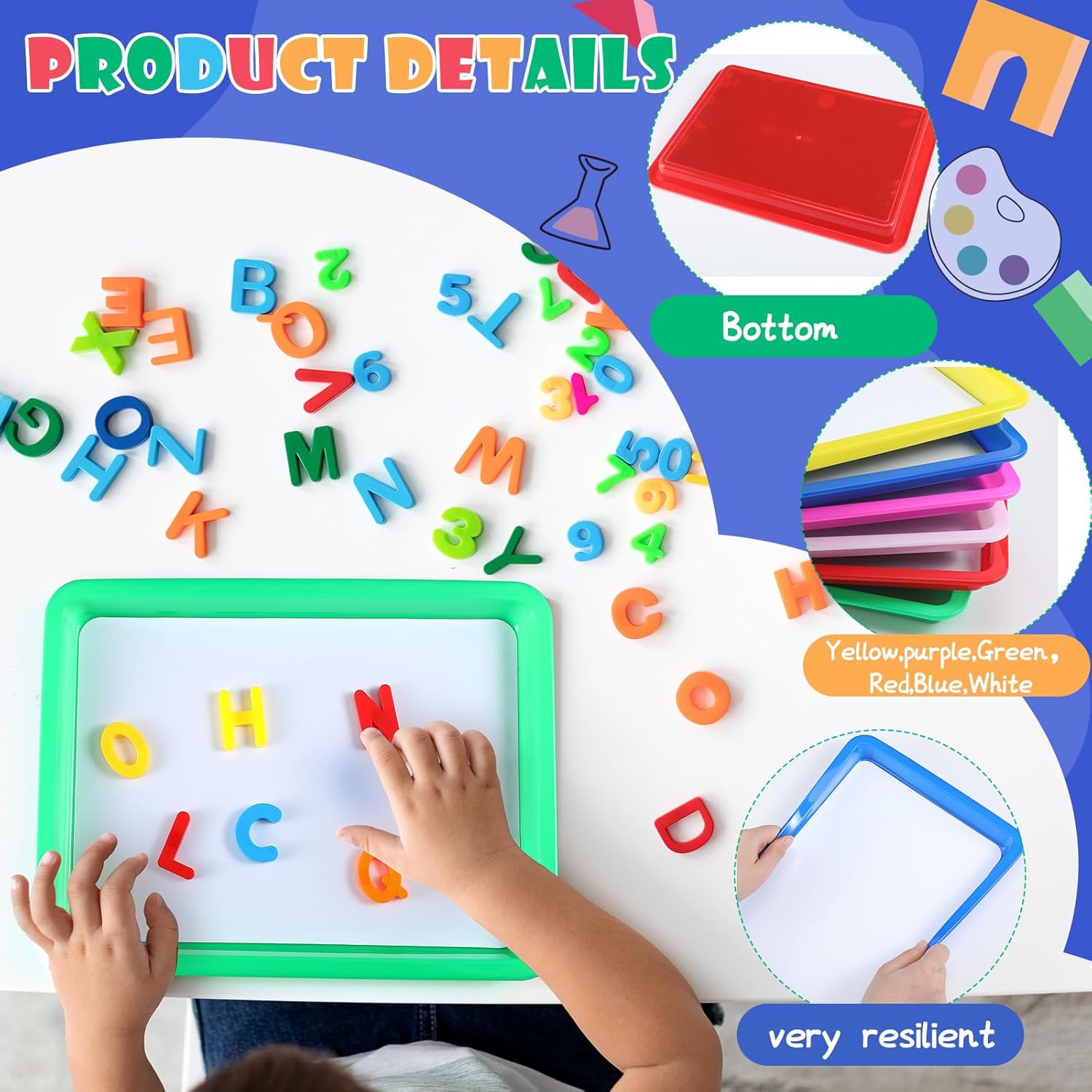 Magnetic Dry Erase Activity Trays Set 9.44 x 13 Inches Classroom Stackable Magnetic Trays with 8 Colorful Dry Erase Markers Letter White Board for Kid Teacher Supplies (6 Pcs,Bright Colors)