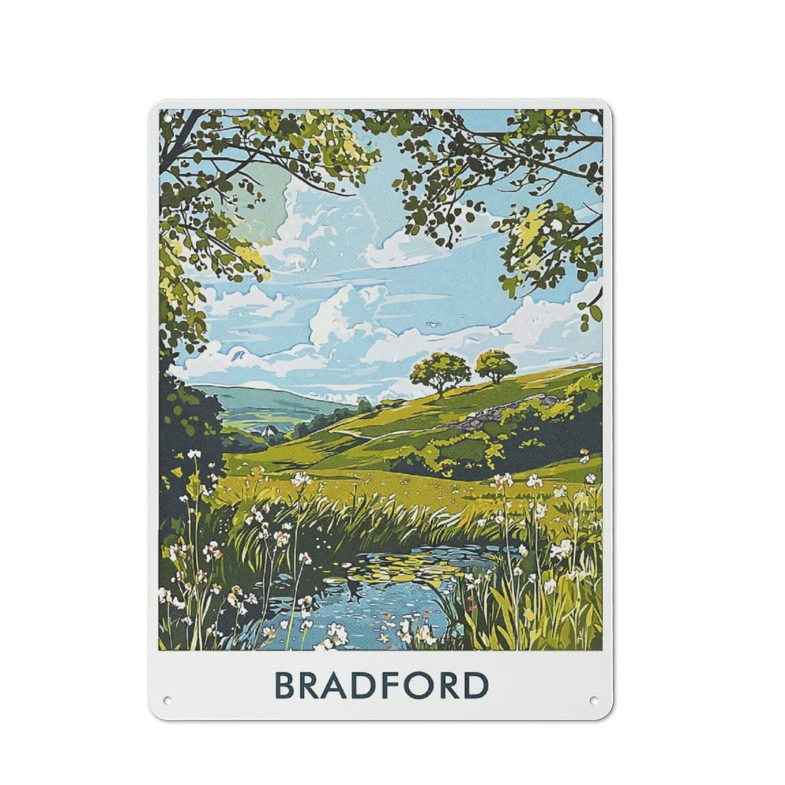 Tin Wall Sign with Bradford Landscape Design 40x30cm, Cosy Cafe Wall Decor for Kitchen, Cafe, Pantry Or Dining Room