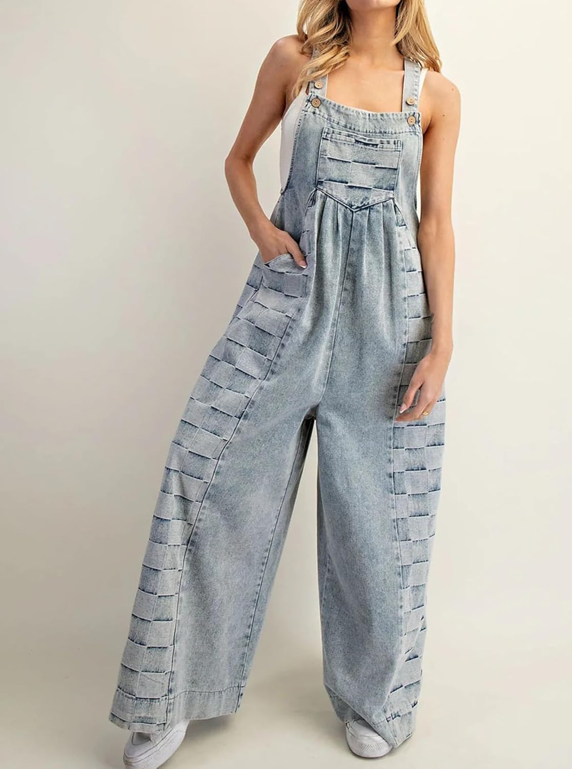 Womens Christmas Plaid Bibs Overalls Casual Loose Sleeveless Adjustable Straps Patchwork Wide Leg Pants Jumpsuit - Image 2