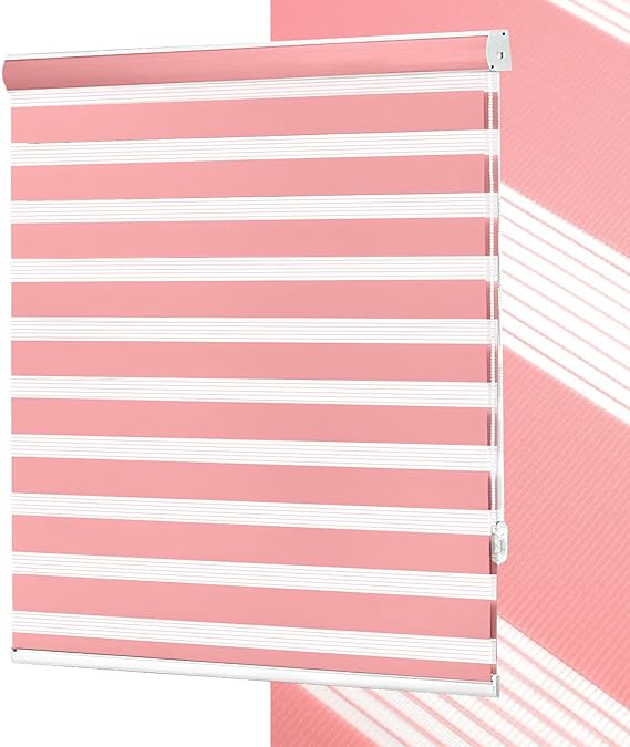No Tools No Drill Zebra Blinds for Windows Cordless,Customizable Zebra Roller Shades, Dual Layer Blackout-Filtered Privacy Light Control Window Blinds Home Office, Easy to Install