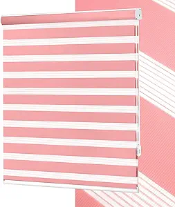 No Tools No Drill Zebra Blinds for Windows Cordless,Customizable Zebra Roller Shades, Dual Layer Blackout-Filtered Privacy Light Control Window Blinds Home Office, Easy to Install