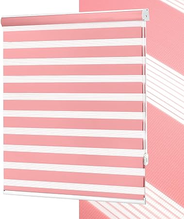 No Tools No Drill Zebra Blinds for Windows Cordless,Customizable Zebra Roller Shades, Dual Layer Blackout-Filtered Privacy Light Control Window Blinds Home Office, Easy to Install