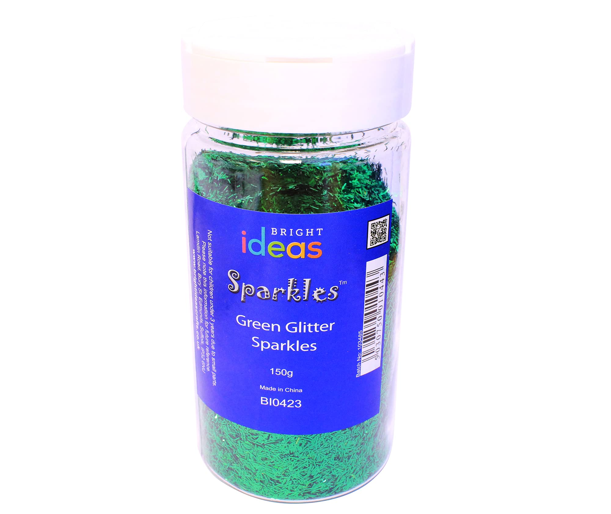 Bright Ideas Glitter Sparkles – 150gram tub with Shaker lid – Ideal for Crafting in Classrooms and Preschools, Metallic Green, 150g, (BI0423)