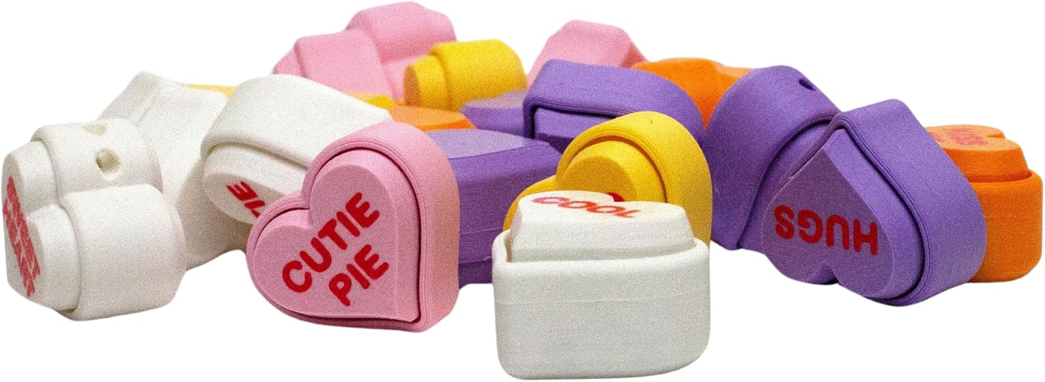 RedFive Colorful Conversational Hearts Fidget Clicker – Fun Stress Relief Gadget Keychain for Anxiety, Portable Handheld Fidget Toy, for Kids and Adults, 10 Pack