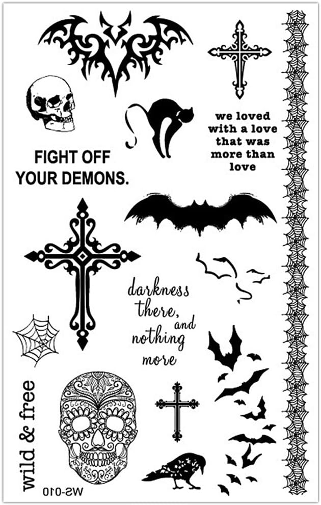 Temporary Tattoo For Girls Men Women 3D Skull Sticker Size 19x12CM - 1PC. (10) Black