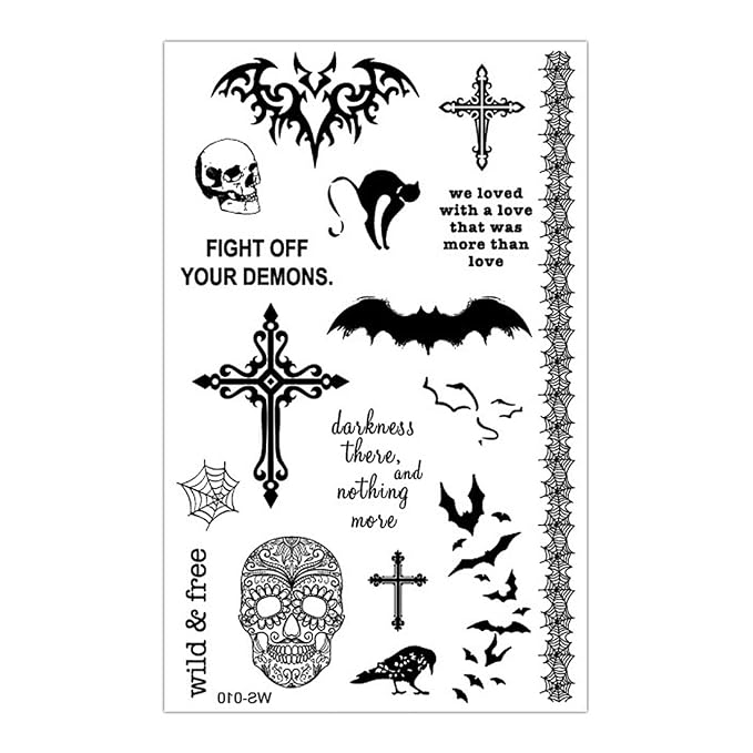 S.A.V.I Temporary Tattoo For Girls Men Women 3D Skull Sticker Size 19x12CM - 1PC. (10) Black