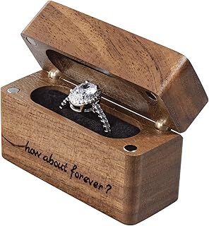 Wislist Wooden Engagement Ring Box for Proposal,Wedding,Walnut Wooden case for Little Slim Ring,Pocket Size Secret(How about forever)