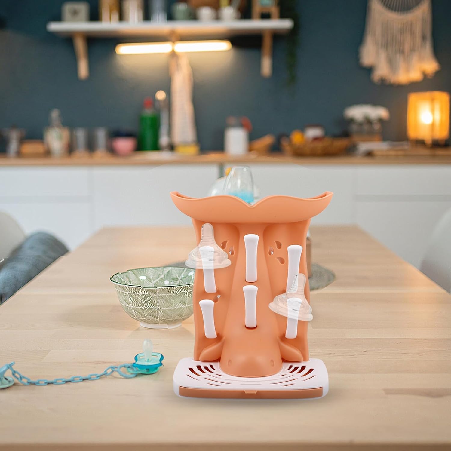 Tabletop Bottle Drying Rack with Draining Stand Vertical Milk Bottle Nursery Storage for Feeding Accessories, Orange, 1pcs