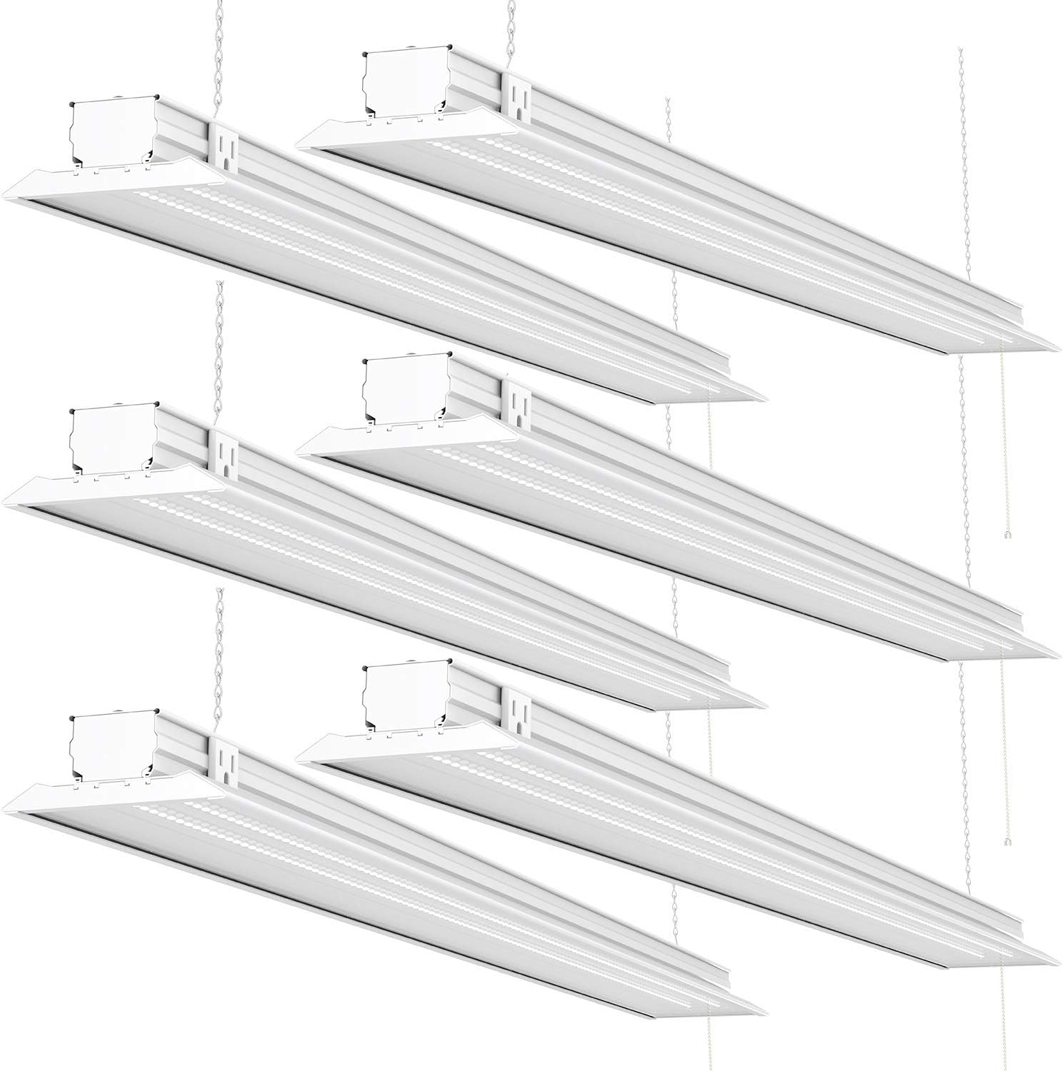 Sunco 6 Pack Flat LED Shop Light, 4 FT, Linkable Double Integrated LED, 40W=300W, 5000K Daylight, 4100 LM, Frosted Lens, Plug in, Suspension Mount, Pull Chain, Garage - ETL + Energy Star