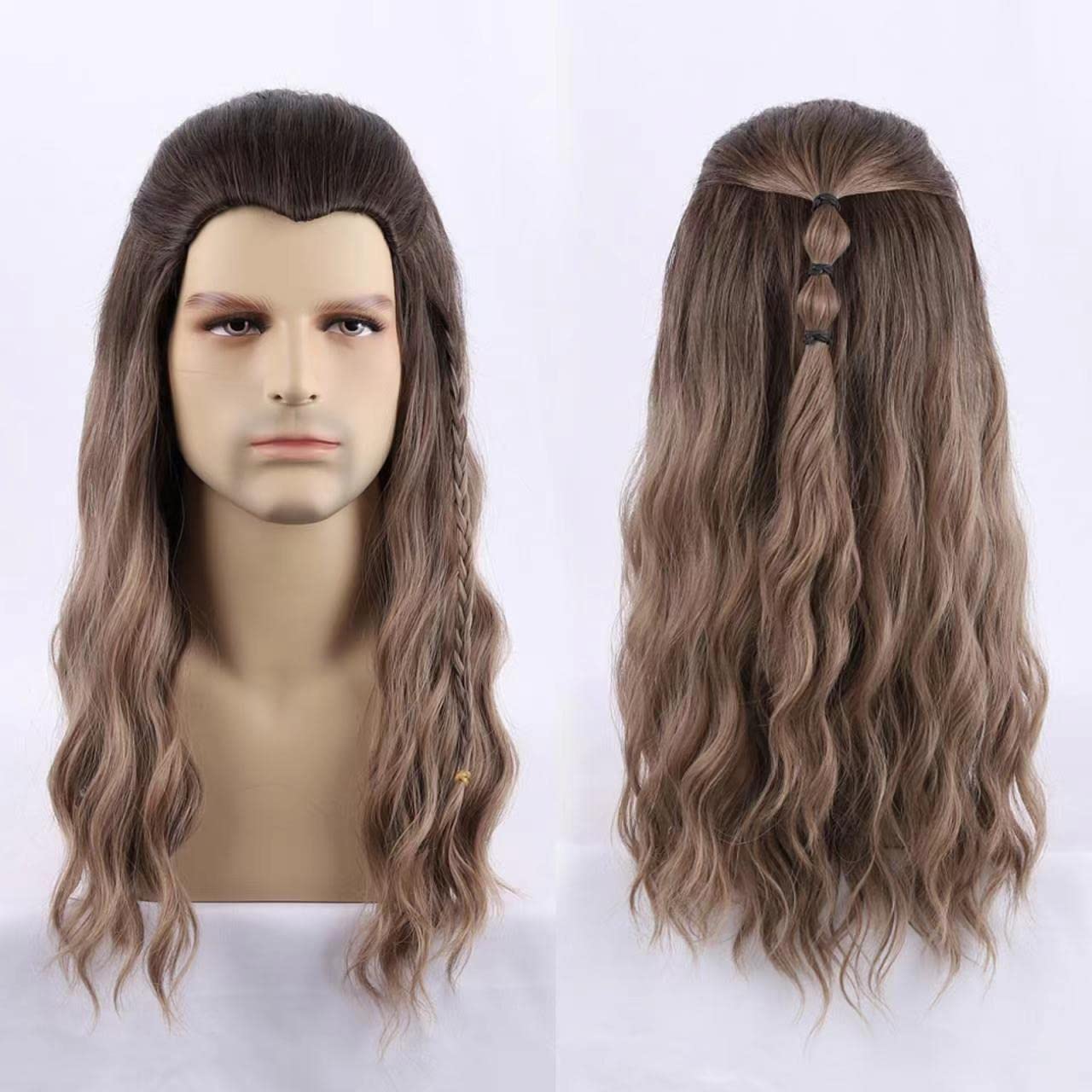 Long Curly Wigs for Men Thor Endgame Heat Resistant Synthetic Wig for Halloween Cosplay Anime Costume Party Brown One Size
