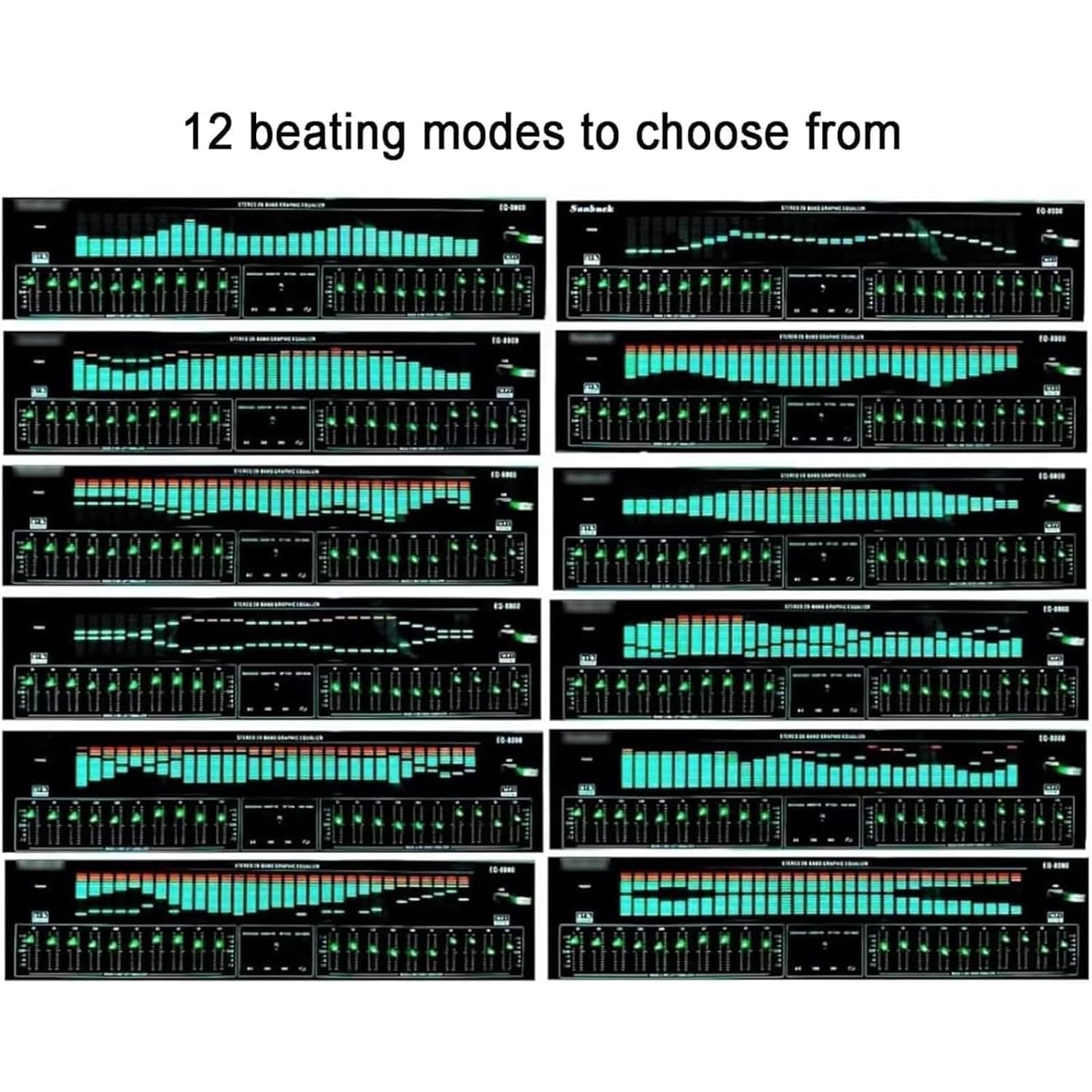 Égaliseur audio stéréo numérique avec affichage graphique 31 bandes, 12 modes, double réglage 10 bandes, rapport signal/bruit élevé pour les performances de la bande