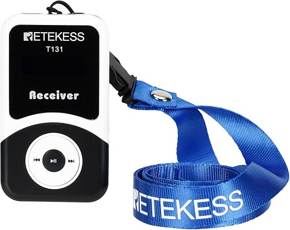 Retekess T131 Wireless Tour Guide System Receiver with 3.5mm One-Side Earphone, 99 Channels, Audio Translation System for Church School Training Court Factory (Use with T130 Transmitter)