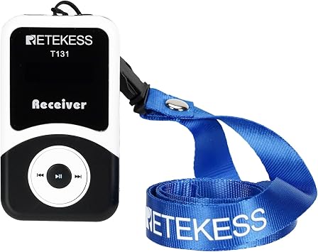 Retekess T131 Wireless Tour Guide System Receiver with 3.5mm One-Side Earphone, 99 Channels, Audio Translation System for Church School Training Court Factory (Use with T130 Transmitter)