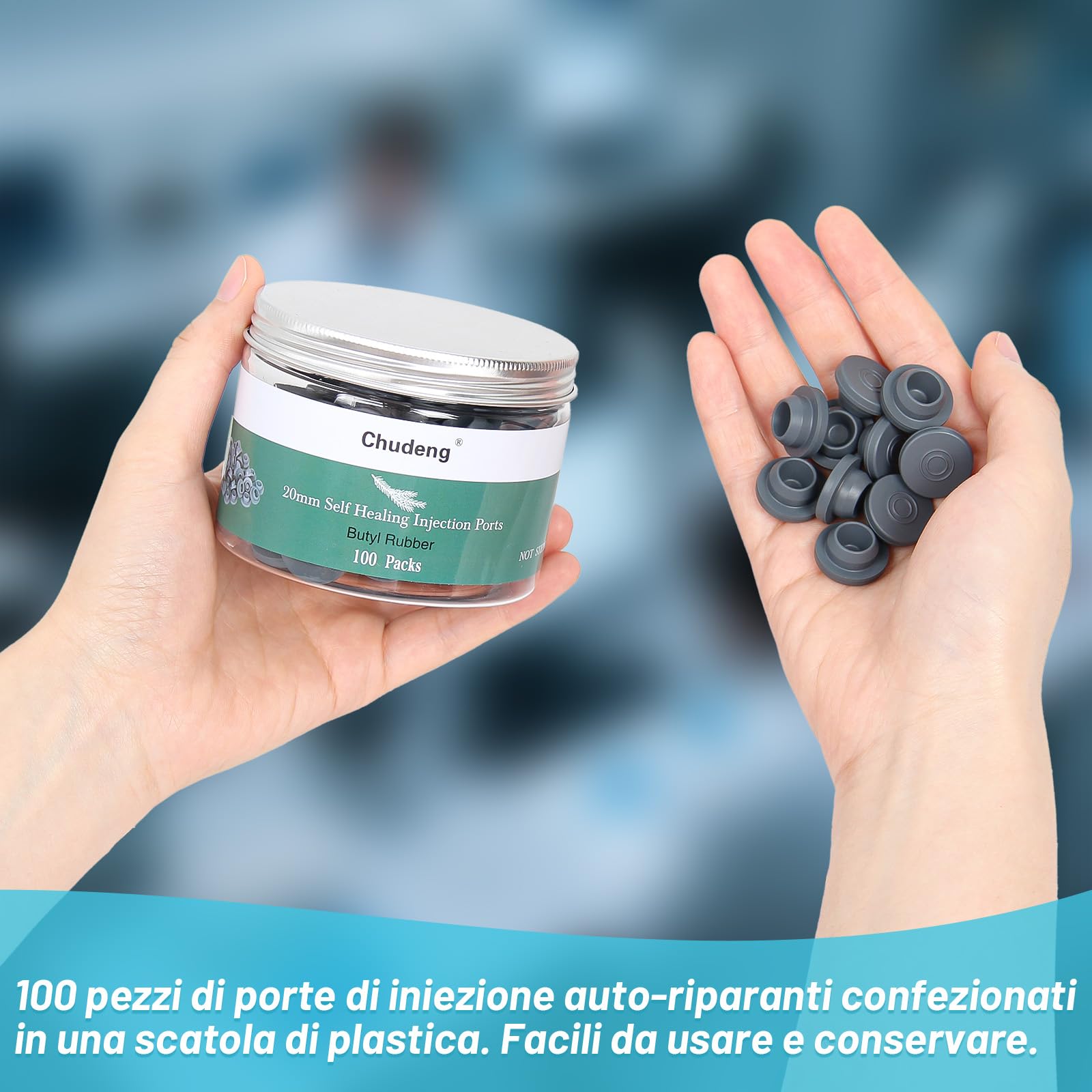 Tappi in gomma per fiale da 20 mm (100 unità), porte iniezione autocicatrizzanti per funghi, fiale di vetro e barattoli di coltura, possono essere sterilizzati a vapore e riutilizzati