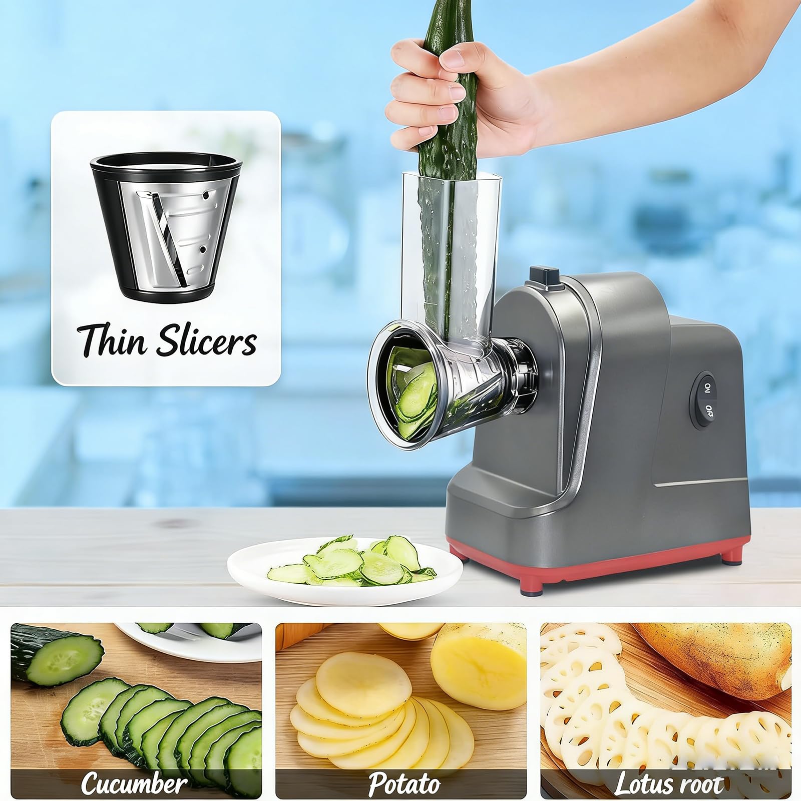 Cortador eléctrico de verduras – Procesador de alimentos resistente de gran capacidad con 4 cuchillas para cortar eficientemente zanahorias, papas y cebollas