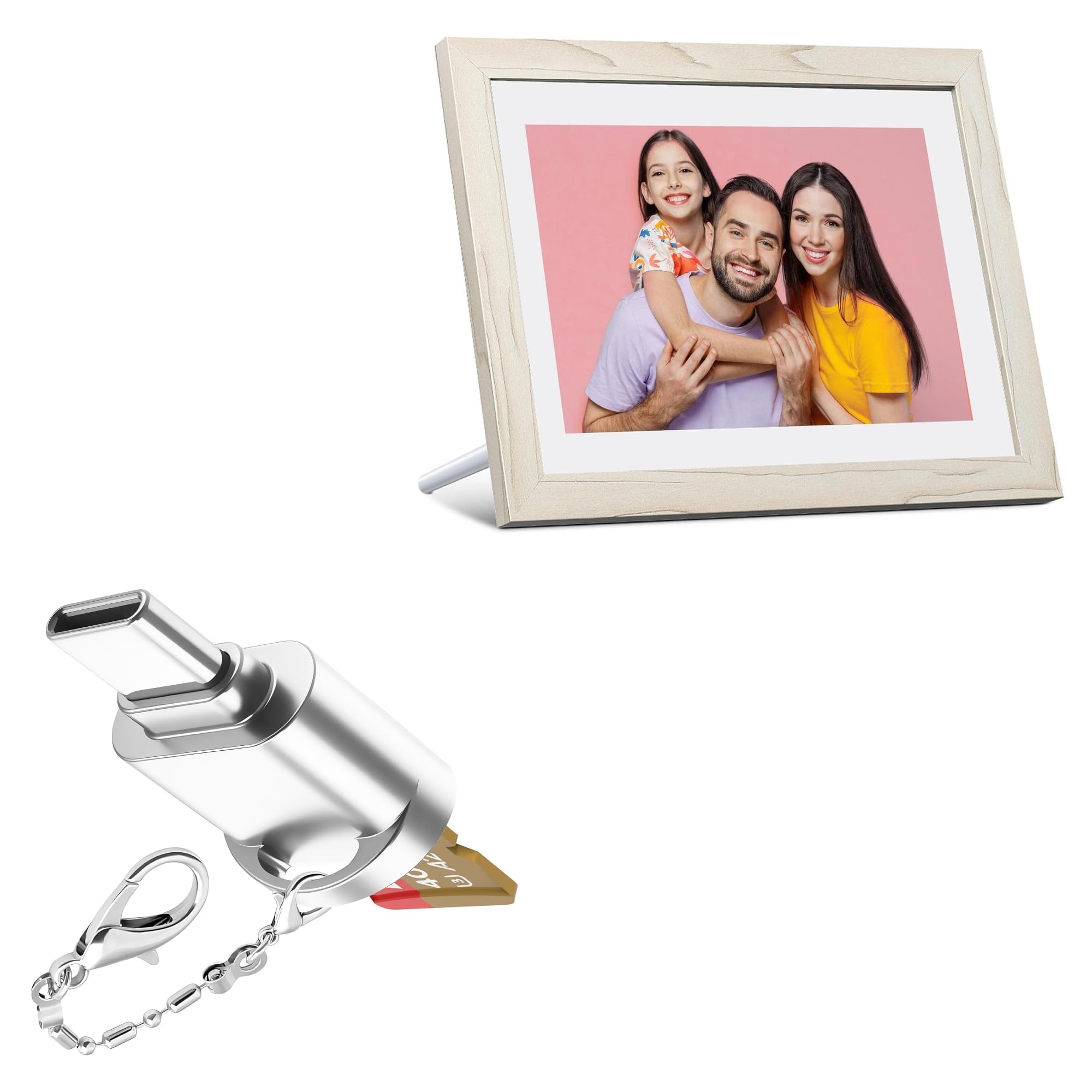 BoxWave Adapter Compatible with Dragon Touch Digital Picture Frame (10.1in) - Micro SD Card miniReader, USB Type-C OTG Reader USB3.0 Adapter Keychain - Metallic Silver-picture-10