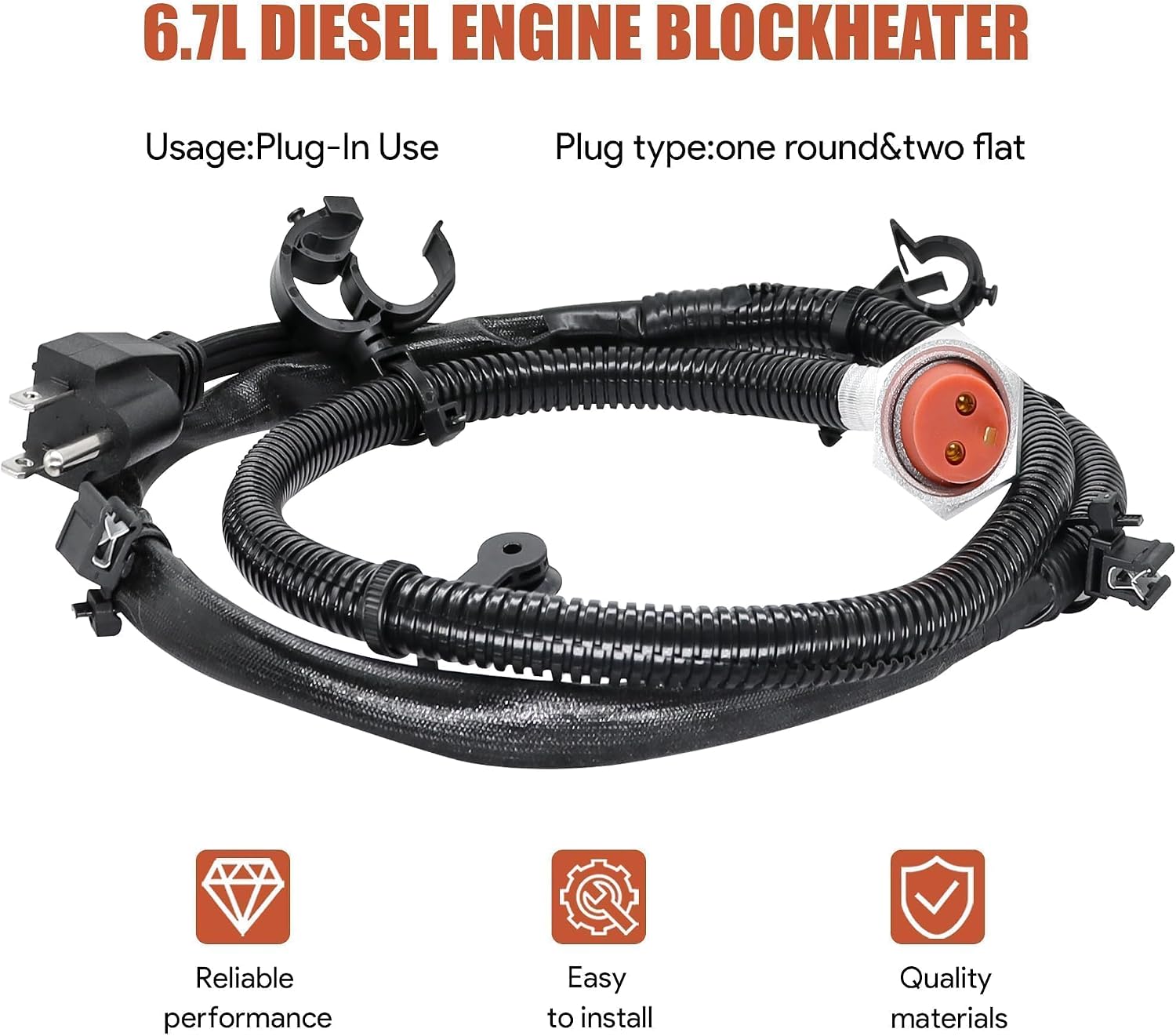 6.7L Engine Block Heater Cord Compatible with Dodge Ram 2500 3500 4500 5500 2014-2018 Replace # 68223419AA