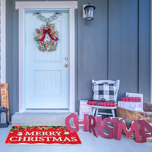 Miniatura 6 de Nuanchu Tapete de puerta de entrada para interiores y exteriores, antideslizante, parte trasera de goma, divertido decorativo de Navidad para casa