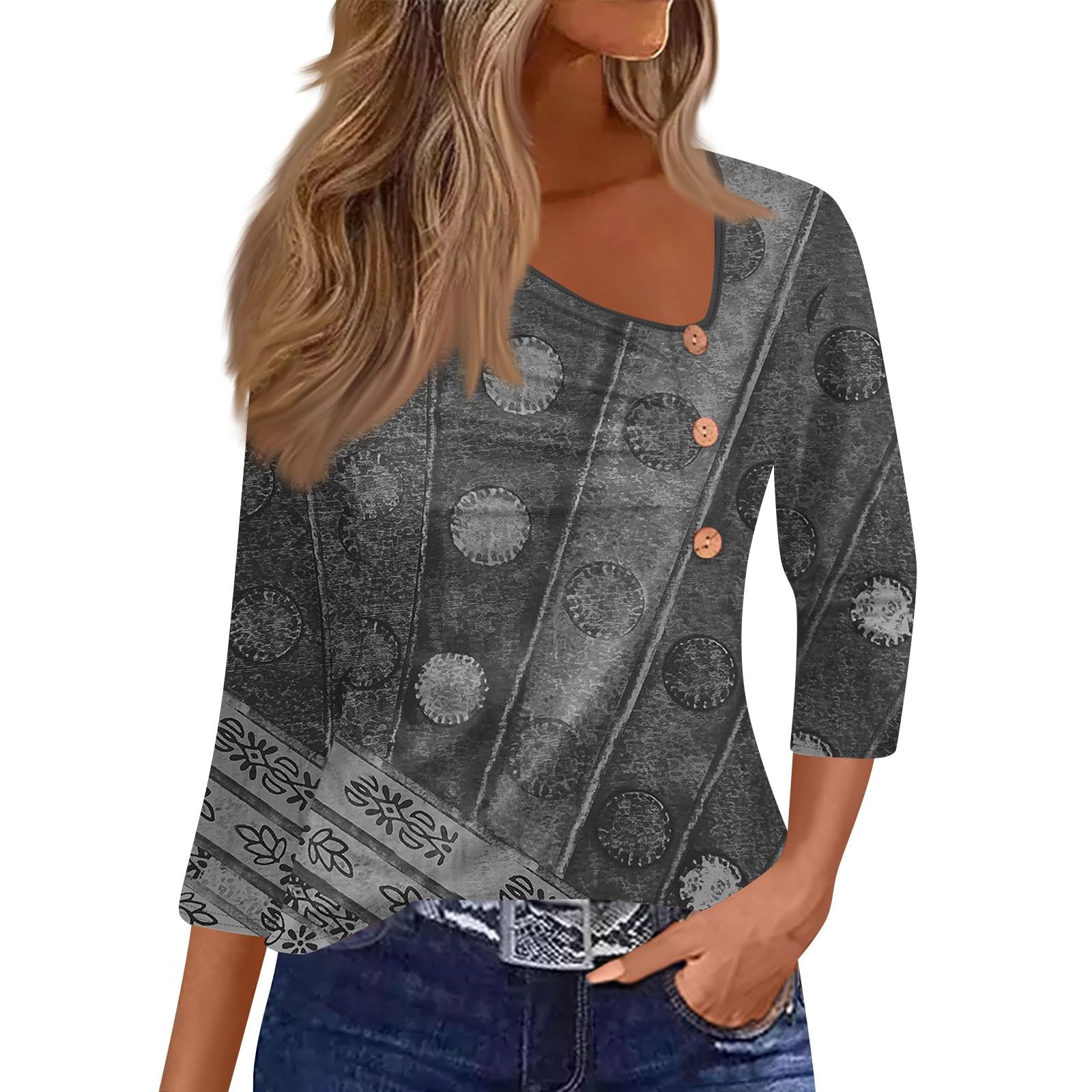 SCBFDI Today'S Deals of The Day, Blusas de Mujer Elegantes Vintage Asimétrica V Cuello Camisas con Diseños Plisado Botón Abajo Blusas Relajadas