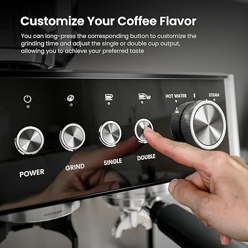 Miniatura 5 de Kismile Máquinas de café expreso de 15 barras con molinillo, cafetera profesional de café expreso con tanque de agua extraíble, espumador de leche y