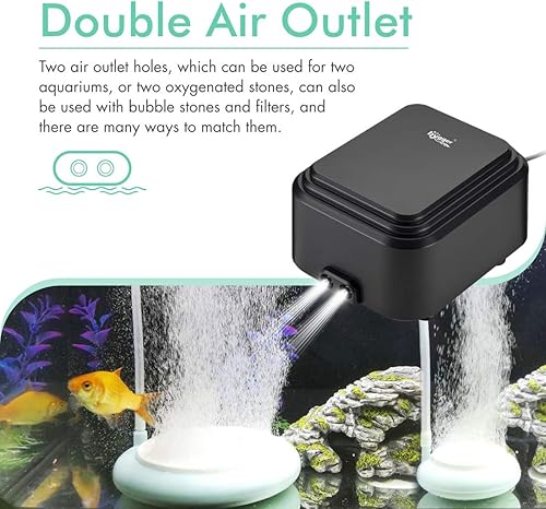 Miniatura 4 de hygger Bomba de aire para acuario más silenciosa, bomba de oxígeno ajustable, 2 salidas de aire, ultra silenciosa, potente bomba aireadora de hasta
