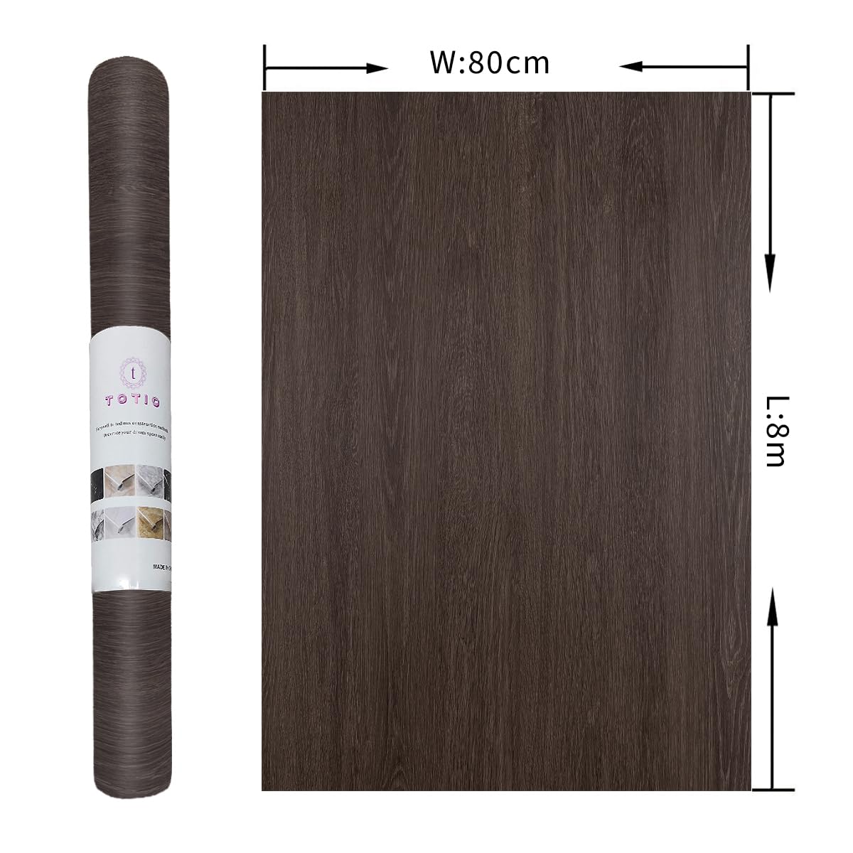 TOTIO Lámina adhesiva extra ancha para muebles con aspecto de madera 80x800CM Papel pintado autoadhesivo en grano de nogal marrón oscuro Lámina de pared Diseño sin burbujas Engrosado mate