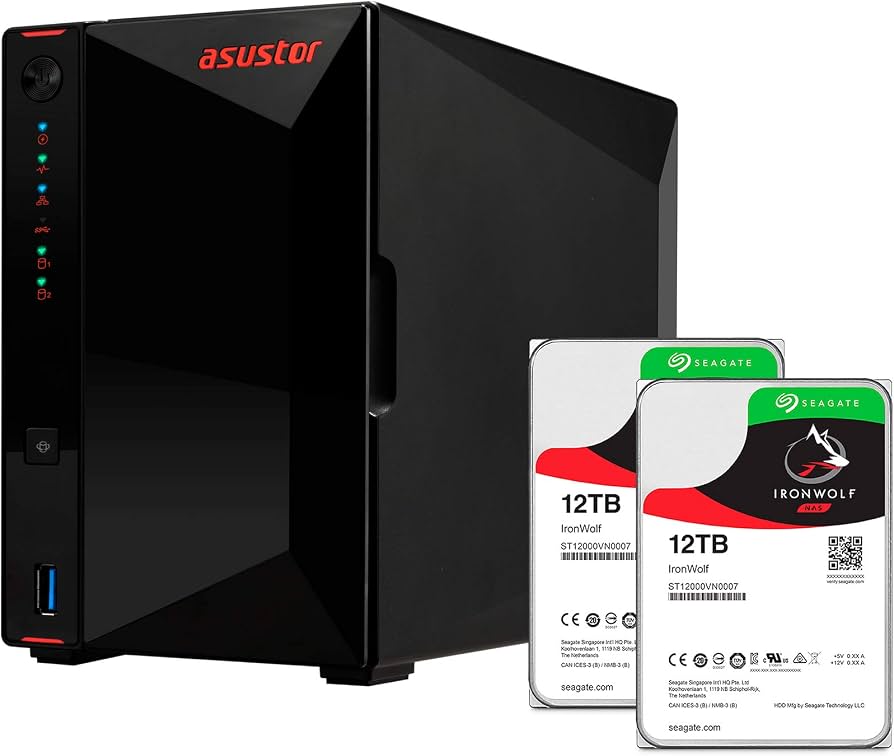 Amazon.com: Asustor NAS AS5202T + 24TB Ironwolf HDD (Two 12TB HDD