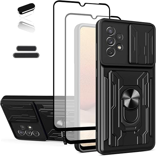 Funda tipo cartera para Galaxy A32 (5G), ranura para tarjeta de crédito para puerta corrediza, diseño portátil, resistente de doble capa acolchada