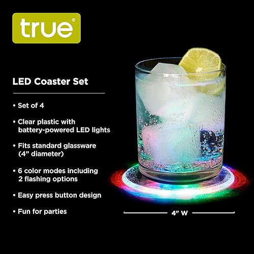 Miniatura 2 de True Posavasos LED con luz y 6 modos de color, de plástico, funciona con pilas, 4 pulgadas de diámetro, juego de 4, transparente
