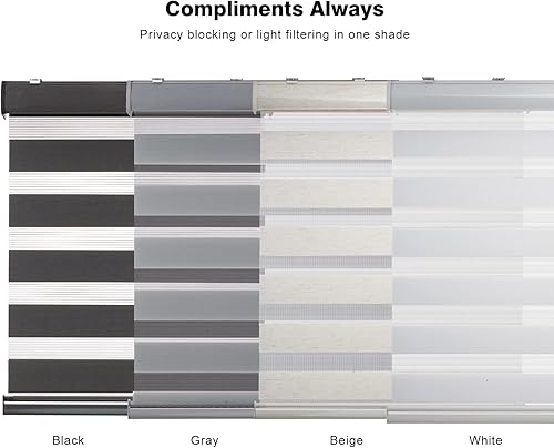 Miniatura 8 de Changshade RBS48BG72A - Persiana enrollable sin cordones estilo cebra con cajón, dos capas de malla y tela opaca para el día y la noche, 48pulgadas