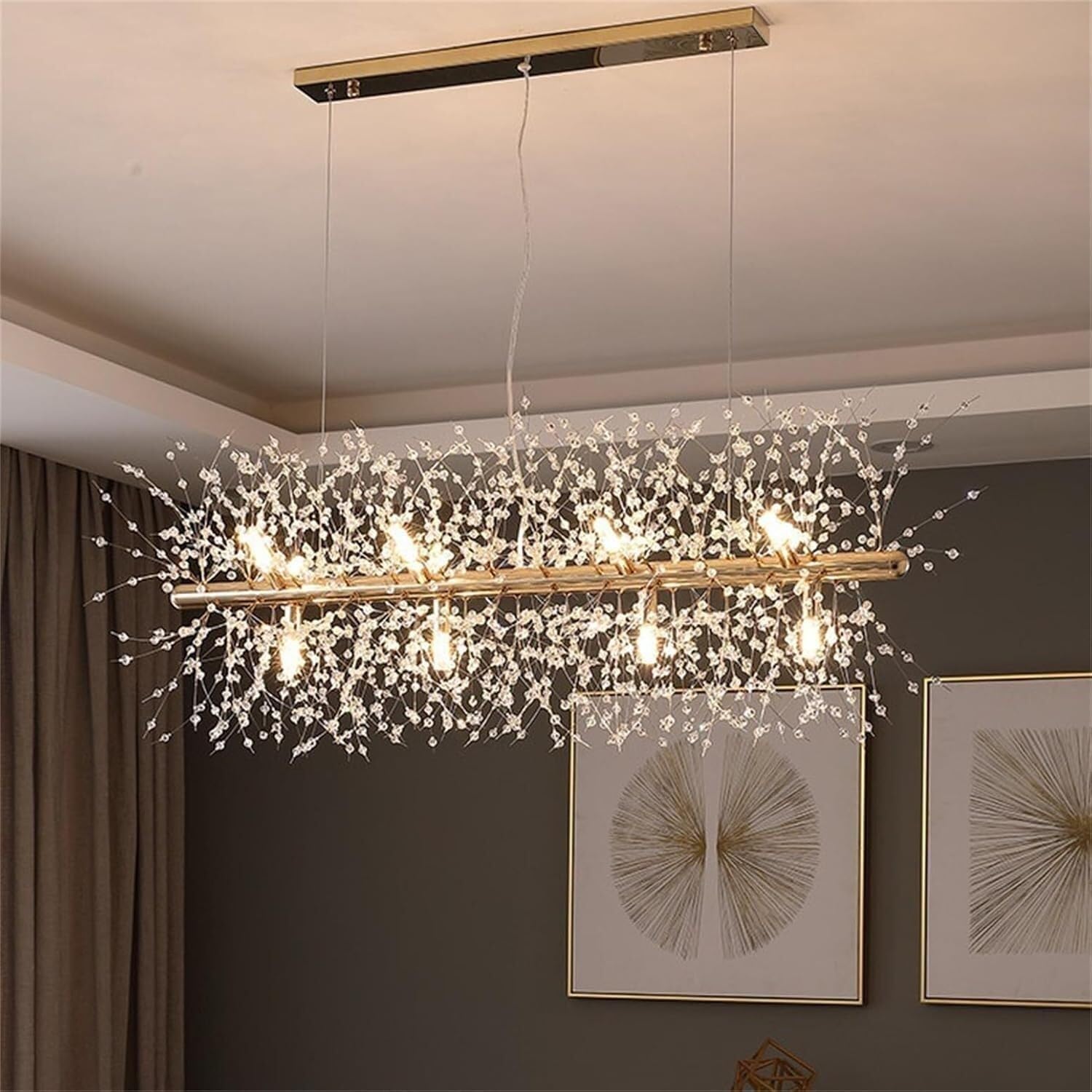 TELAFLY 12-Light Modern Crystal Chandelier – Gold Firework Dandelion Sputnik Design, Dimmable, G9 Bulbs, Hanging Pendant For Dining Room, Bedroom, Kitchen