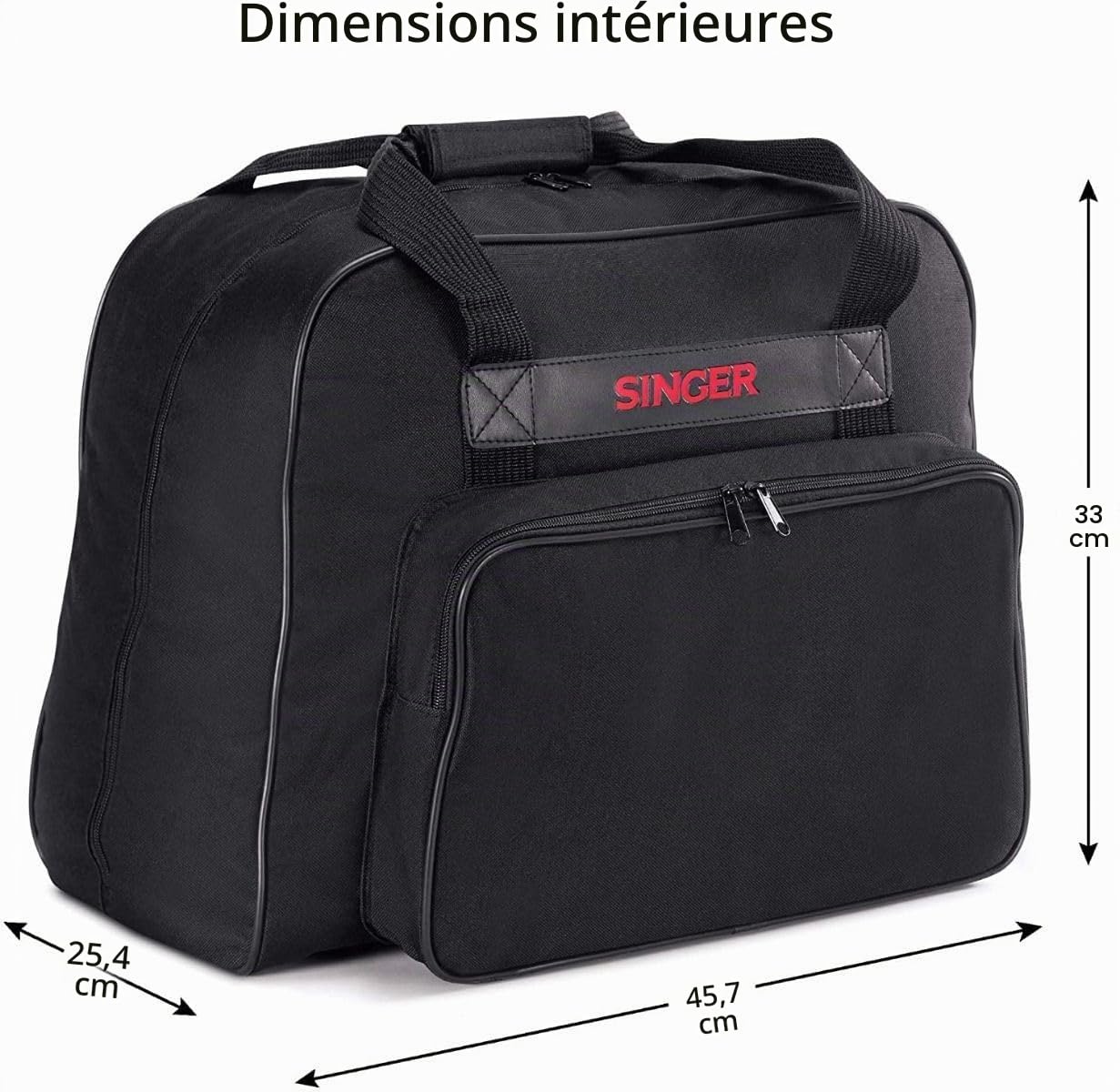 Singer Sac pour machine à coudre semi-rigide en tissu avec poche accessoires Noir 45 x 25 x 33 cm, Noir , Sac pour machine à coudre