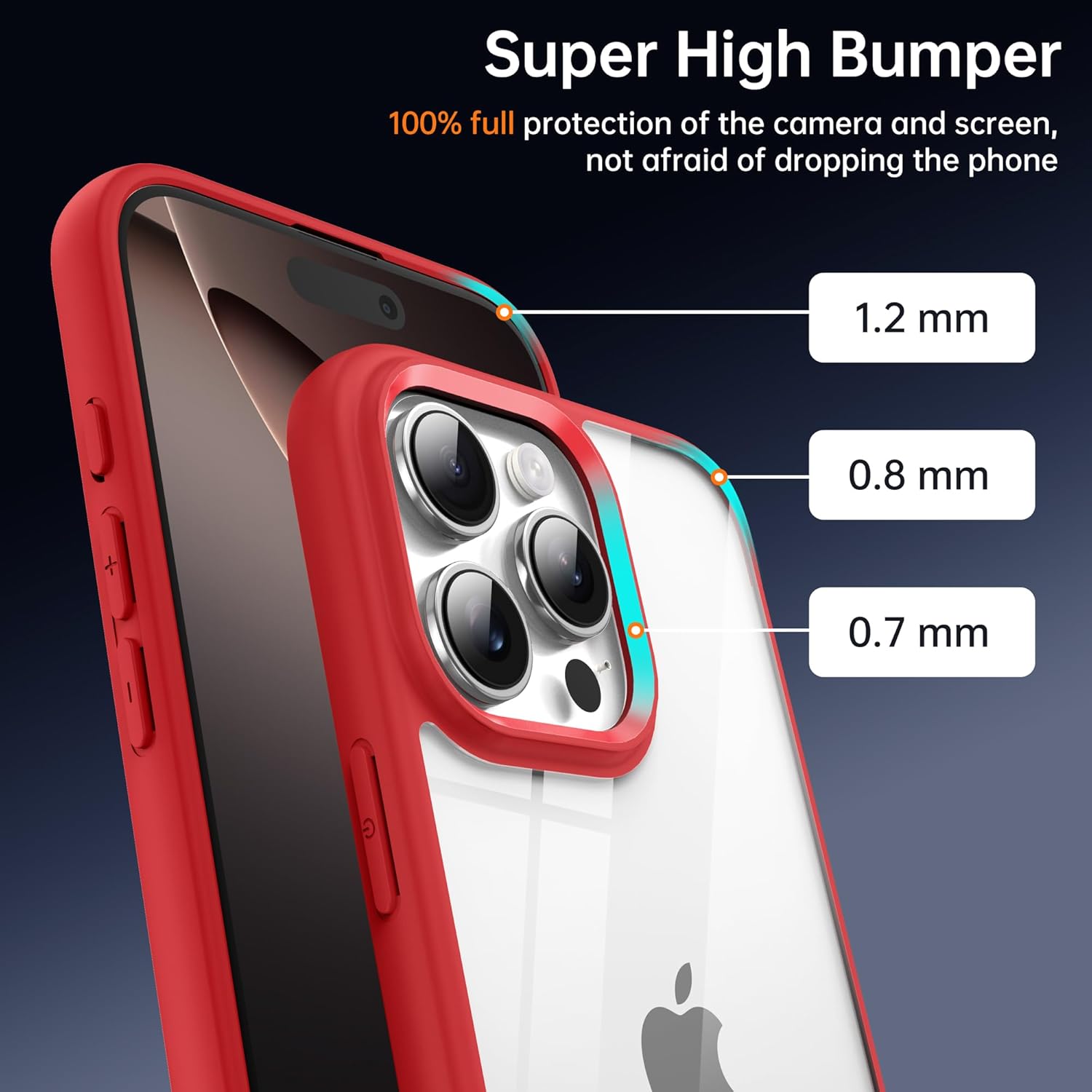 Supdeal Shockproof Clear Case for iPhone 16 Pro Max, [Camera Control Button] [10FT Military Drop Protection] Hard Clear Back Silicone Edge Four Corner Airbags Phone Cover, 6.9 inch, Red - Image 2