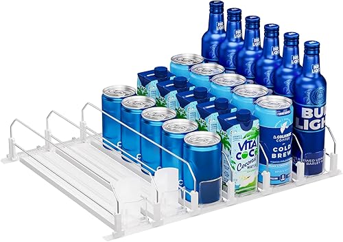Miniatura 12 de Puricon Organizador de Bebidas para Refrigerador - Con Resorte, Autoempujable para Latas de Refresco y Botellas de Cerveza - 5 Filas, Blanco