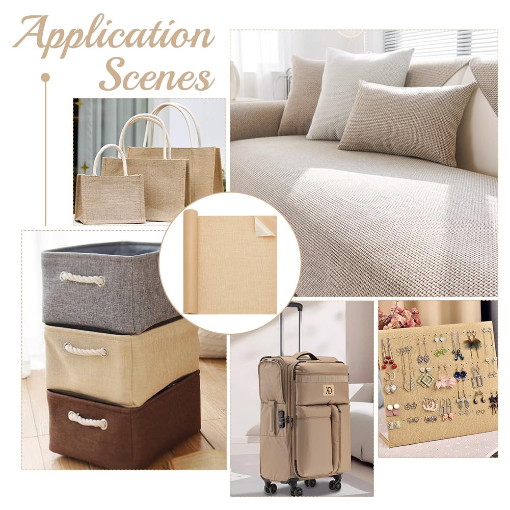 BENECREAT 2m Toppe di Riparazione In Lino Fine Beige, Nastro Adesivo per Tappezzeria In Tessuto Autoadesivo Da 40cm, Arredamento, Divano, Abbigliamento, Giacche, Mestieri