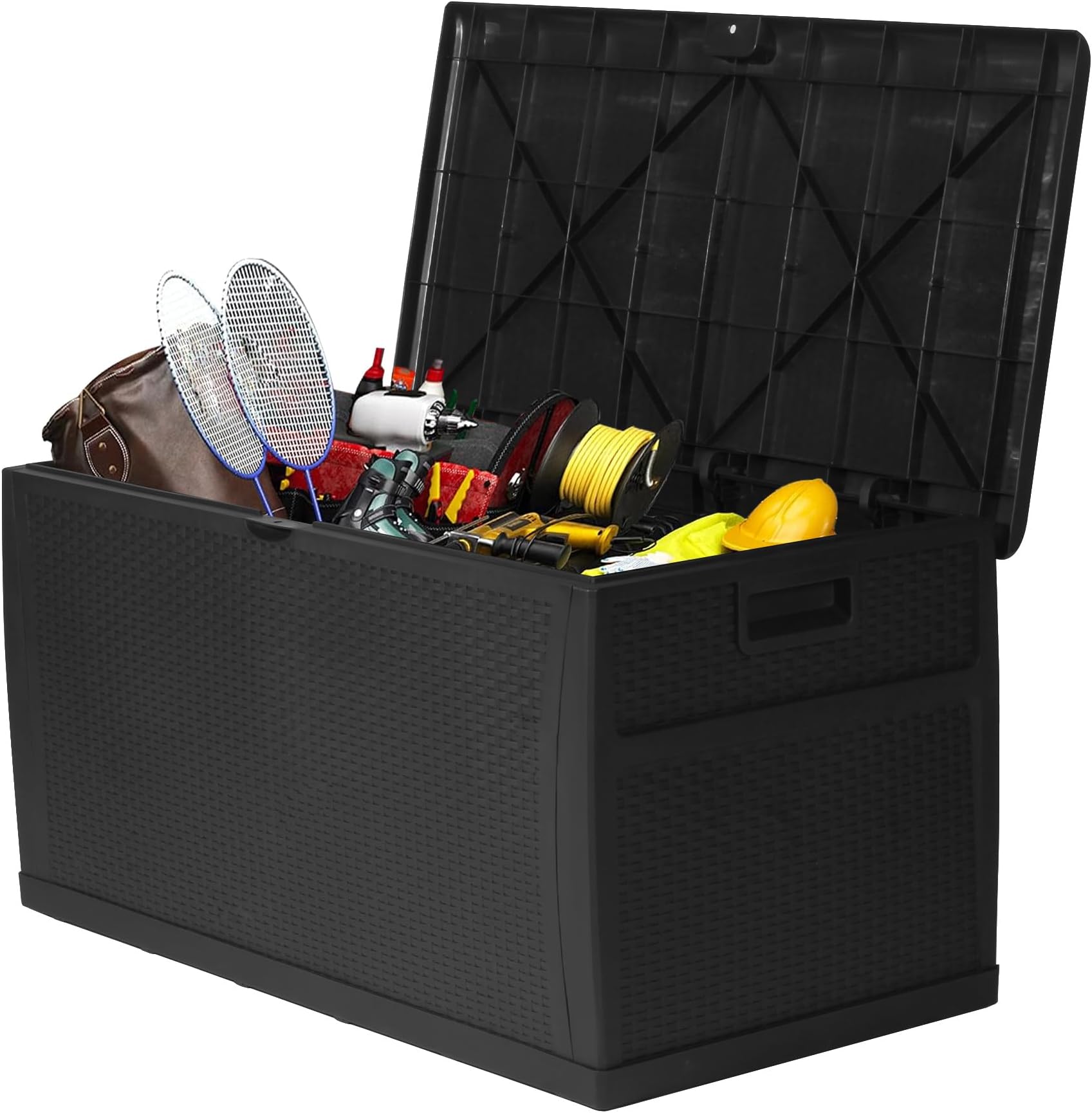 LUCKYERMORE 120 Gallon Large Deck Box, Waterproof Large Capacity for Patio, Garden, Large Outdoor Resin Rattan Storage Box Rainproof, Lockable