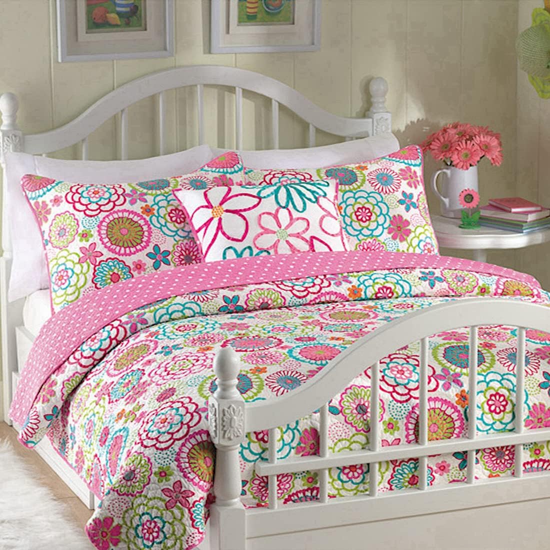 Cozy Line Home Fashions Pink Microfiber Reversible Girls Coverlet Bedspread Quilt Set, Bedspread, Coverlet (Butterflies, Twin - 2 Pieces)