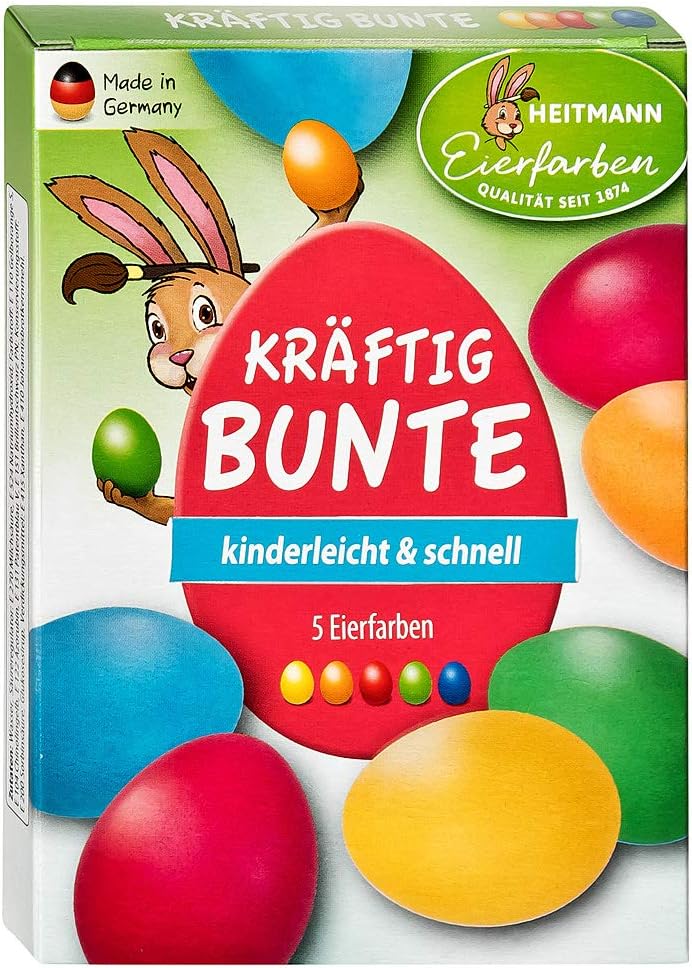 Eierfarben Heitmann Egg Colours Bright Colourful – 5 Liquid Cold Colours – Easter Eggs Painting Easter Egg Colour – Green, Blue, Yellow, Orange, Red, 4062196077958_SML